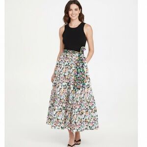 NWT Tanya Taylor Genevieve Dress 100% Cotton Black Tank Floral Skirt Size M